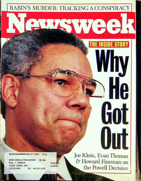 Newsweek Magazine November 20 1995 Yitzhak Rabin Israel PM Conspiracy Powell