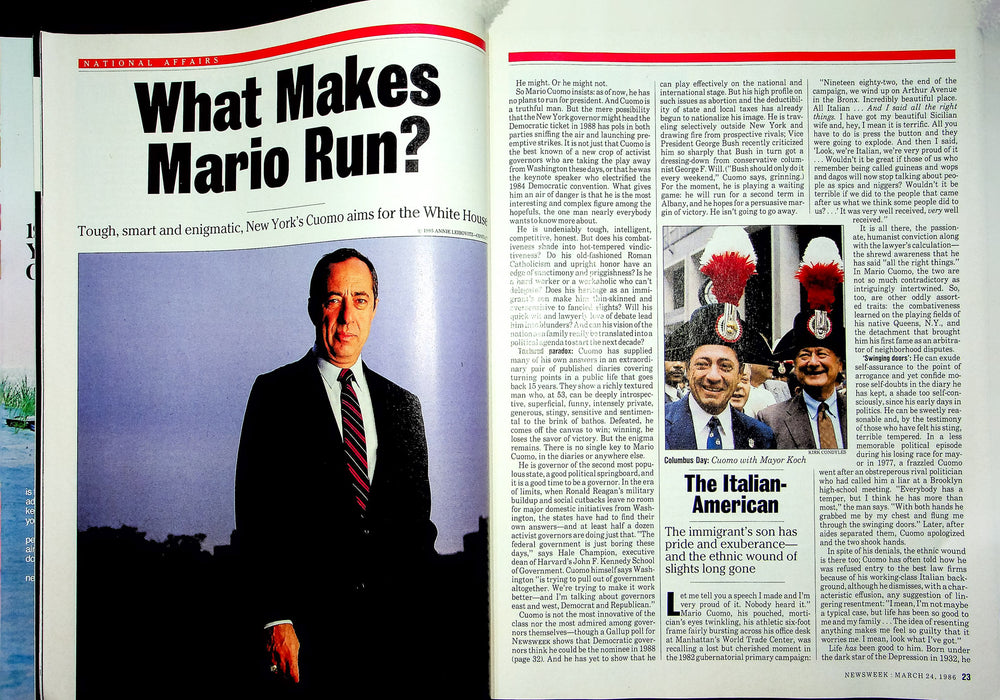 Newsweek Magazine March 24 1986 Mario Cuomo NY Governor Gueen Imelda Philipines