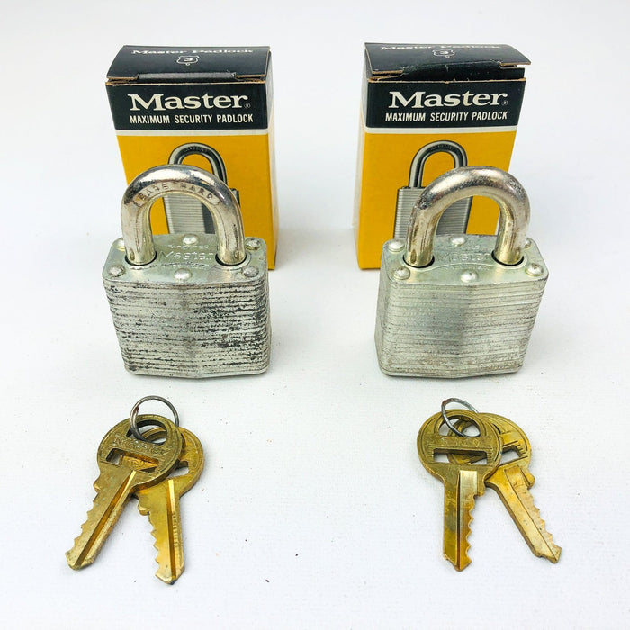 2ct Vintage No 3 Master Lock Padlock 1-1/8" Shackle New NOS Keyed Alike 3349 1