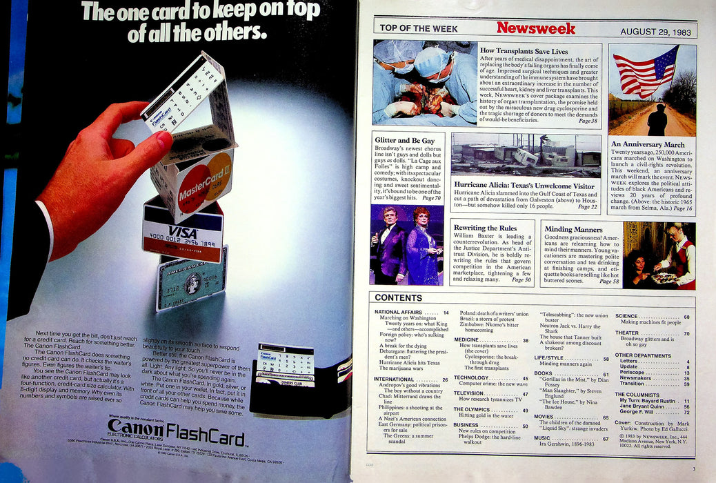 Newsweek Magazine August 29 1983 Hurricane Alicia Texas Organ Transplants Debut