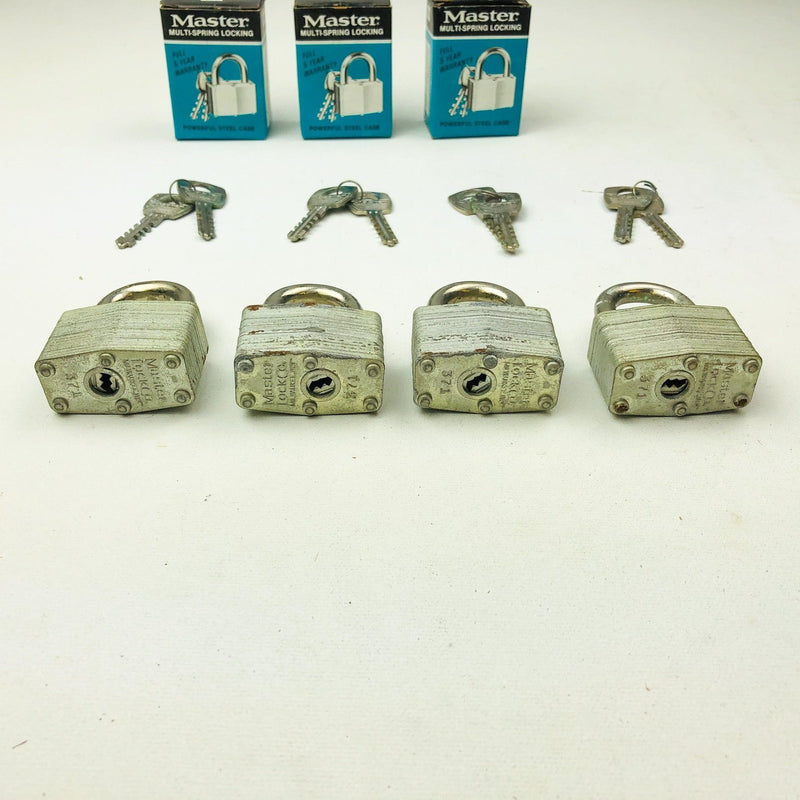 4ct Vintage No 500 Master Lock Padlock 1-1/8" Shackle New NOS Keyed Alike 371 7