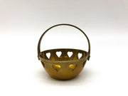 Vintage Brass Basket Bowl Handled Heart Shaped Holes Round Circle Made in India 4