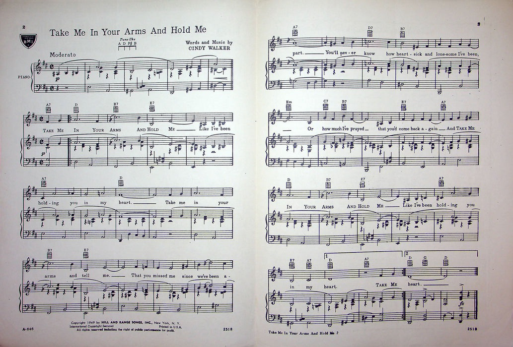 Sheet Music Take Me In Your Arms And Hold Me C Walker Les Paul Mary Ford 1949 2