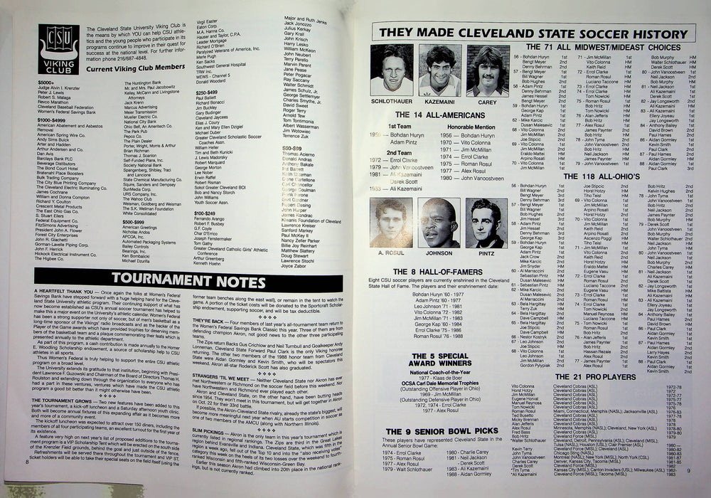 1989 Cleveland State Soccer Program Womens Federal Savings Bank Classic Photo