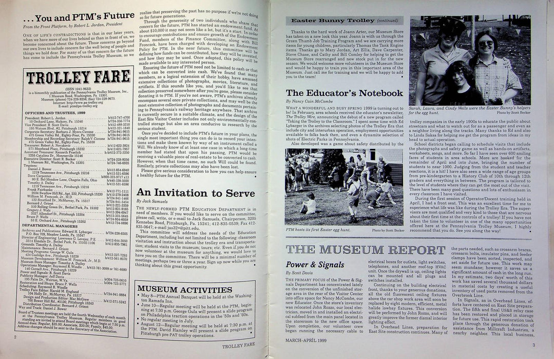 Trolley Fare Magazine Apr 1999 Easter Bunny Egg Hunt Car 5326 PA Railway Museum