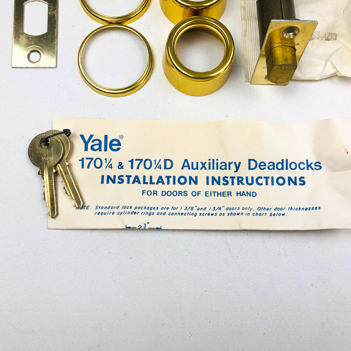 Yale Tubular Deadlock 6 Pin Cylinder Locks 170 1/4 US03 Bright Brass KA3 New NOS