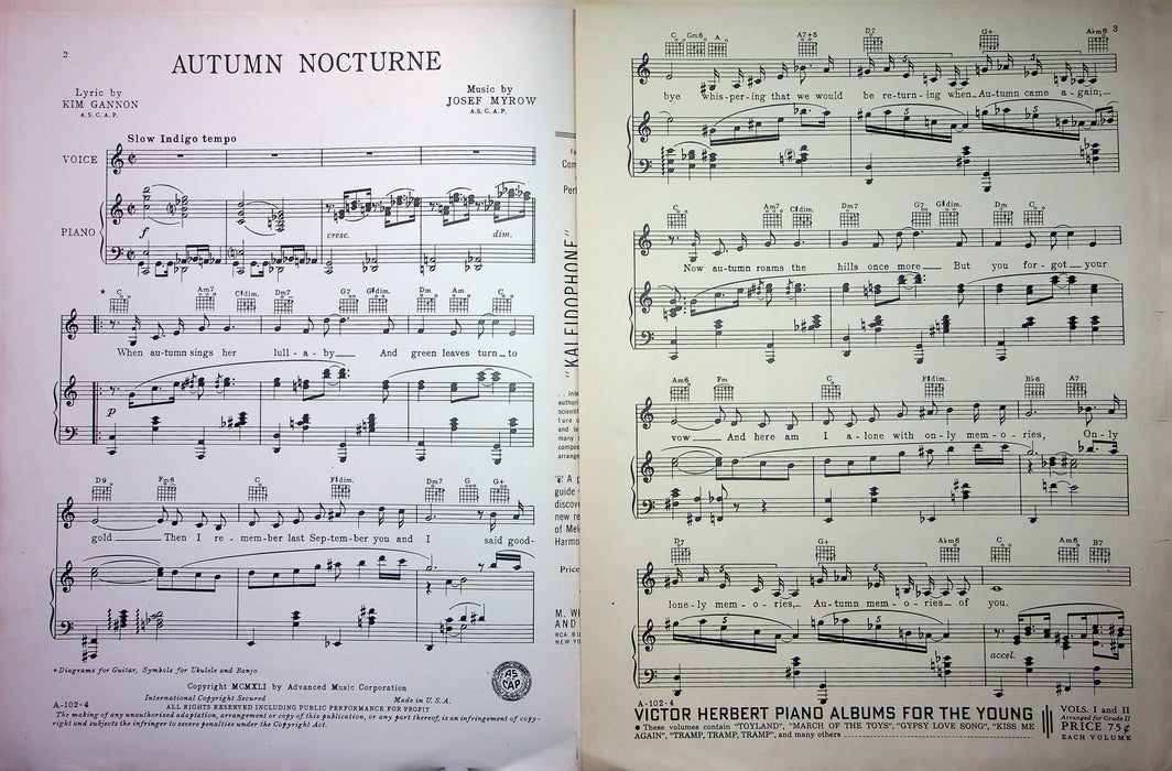 Charles Spivak Sheet Music Autumn Nocturne 1941 WW2 War Piano Love Song Myrow 1 2