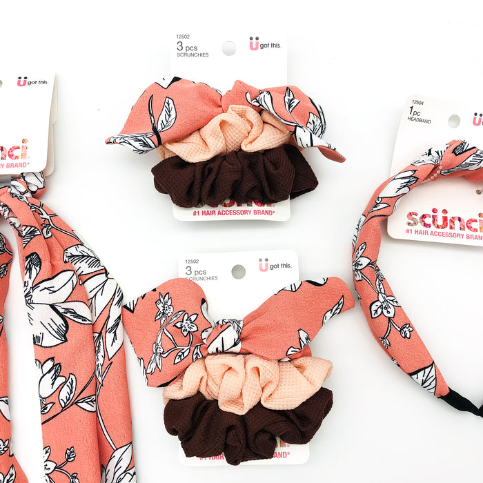 9-Piece Scunci Headband and Scrunchies Lot Pink Floral Flower Light Summer Wear