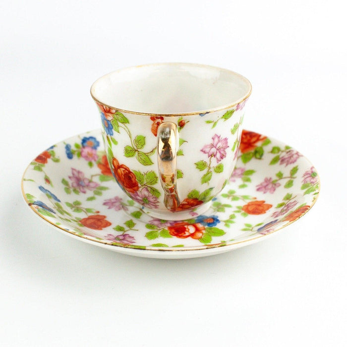 Occupied Japan Cup & Saucer Floral w/ Gold Accents 2" Cup 4.5" Saucer MS Stamp 2