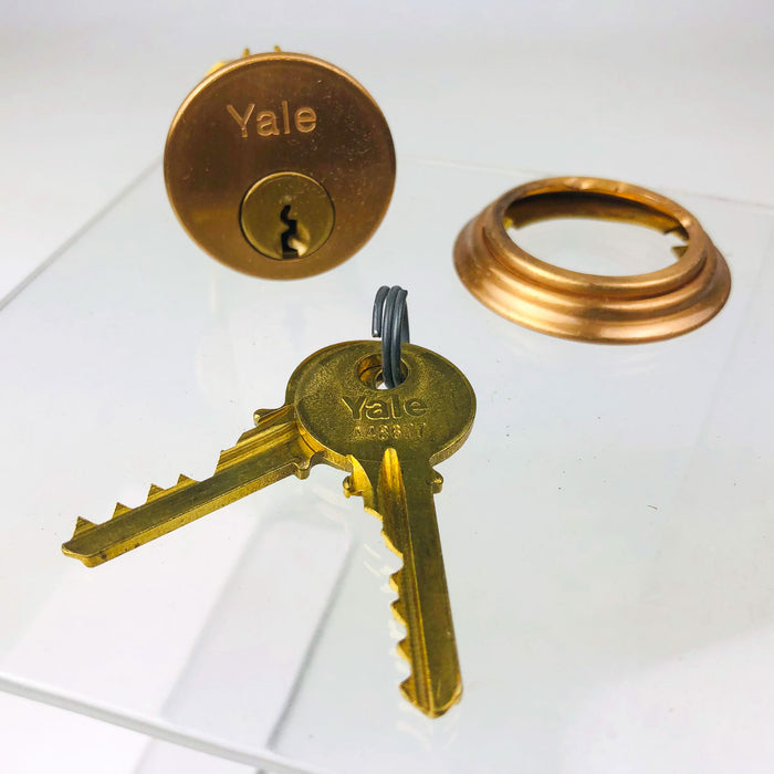 Yale Mortise Cylinder 1152 1" US10 Satin Bronze Collar Keys New Old Stock NOS