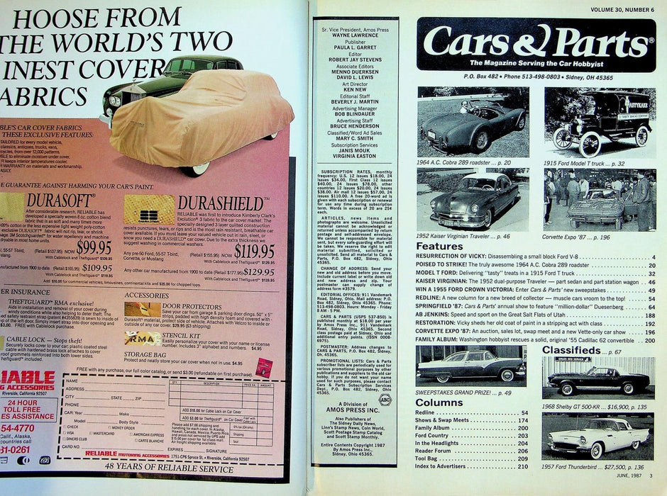 Cars & Parts Magazine June 1987 Vol 30 No 6 Cobra A.C. 289 Roadster Shows Fangs