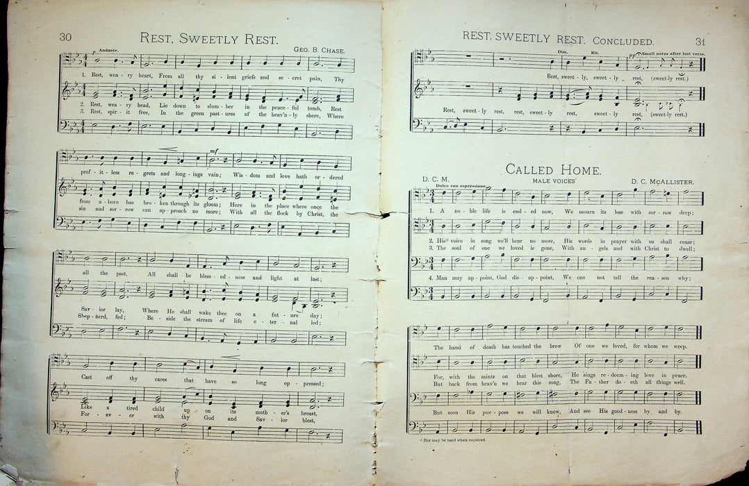 Funeral Service of Songs Book by The Echo Music Co Lafayette Indiana Late 1800s 5