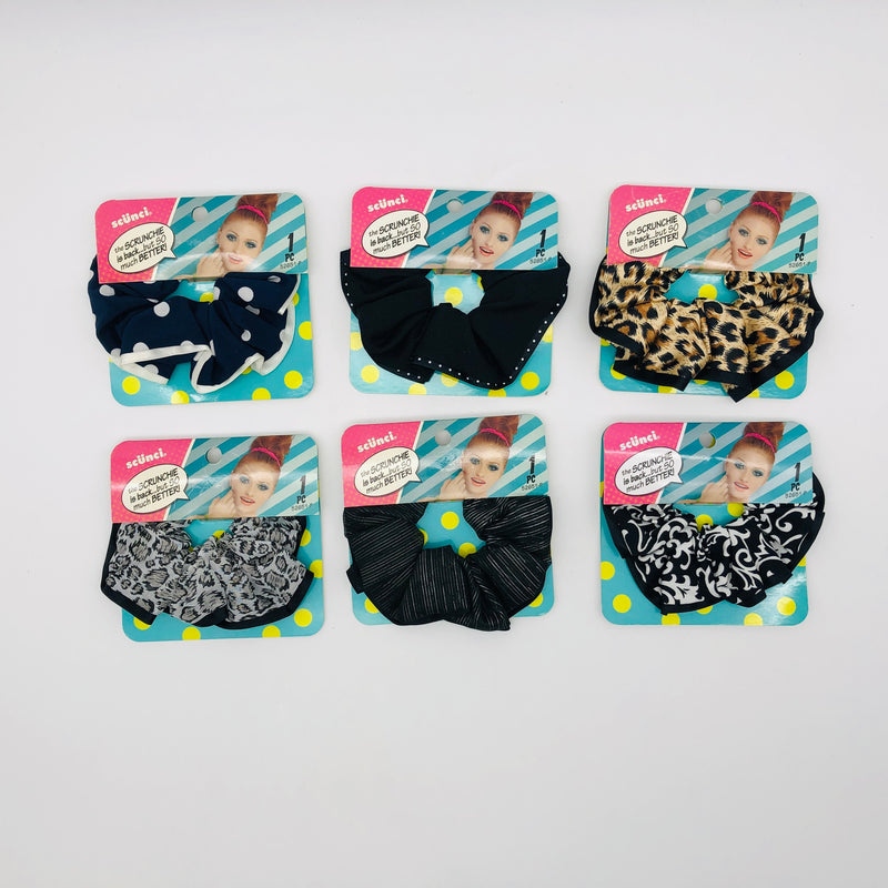 6-Pack Scunci Original Scrunchies Hair Ties Black Polka Dotted Animal 52651P