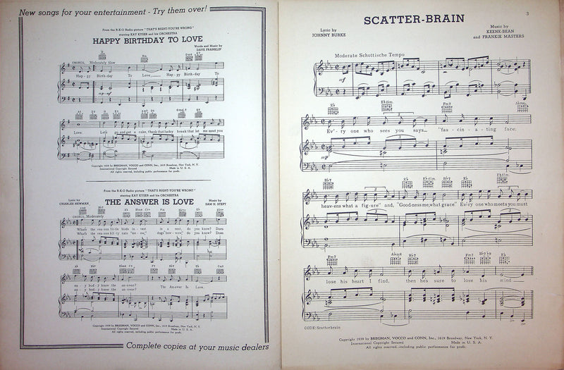 Sheet Music Scatter-Brain Frankie Masters J Burke Keene-Bean 1939 Country Dance 2