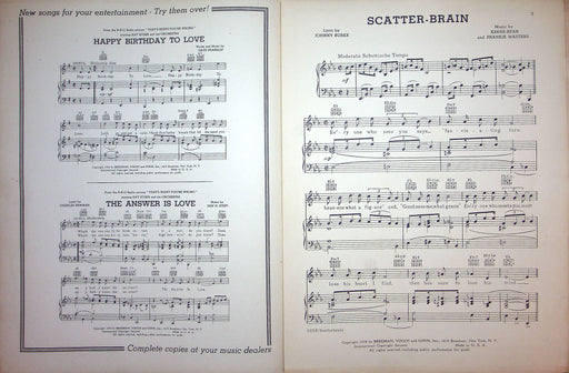 Sheet Music Scatter-Brain Frankie Masters J Burke Keene-Bean 1939 Country Dance 2