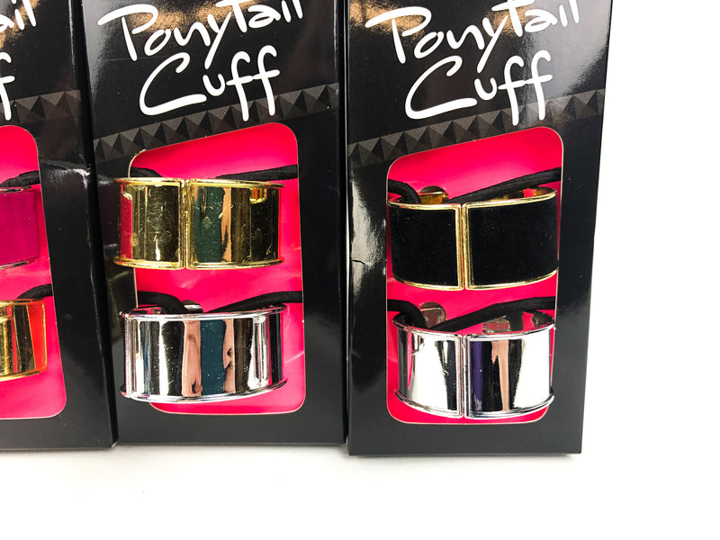 6-CT Scunci Ponytail Holder Cuff Hinged Hair Tie Black Pink Velvet Gold Silver