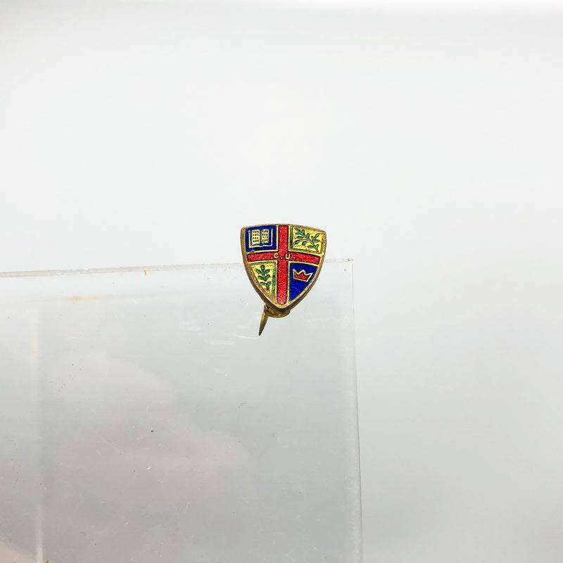 Vintage Coat Of Arms Lapel Pin H W Miller C. U. Initials Book Crown Olive Branch