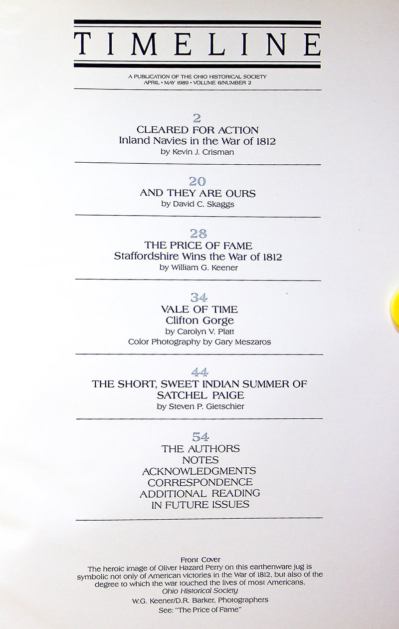 Timeline Magazine Ohio 1989 Vol 6 No. 2 Inland Navies War of 1812 2