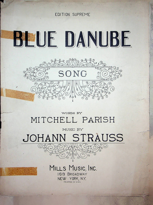 Blue Danube Song Sheet Music Johann Strauss Piano Vocal 1930 Mills Music 1