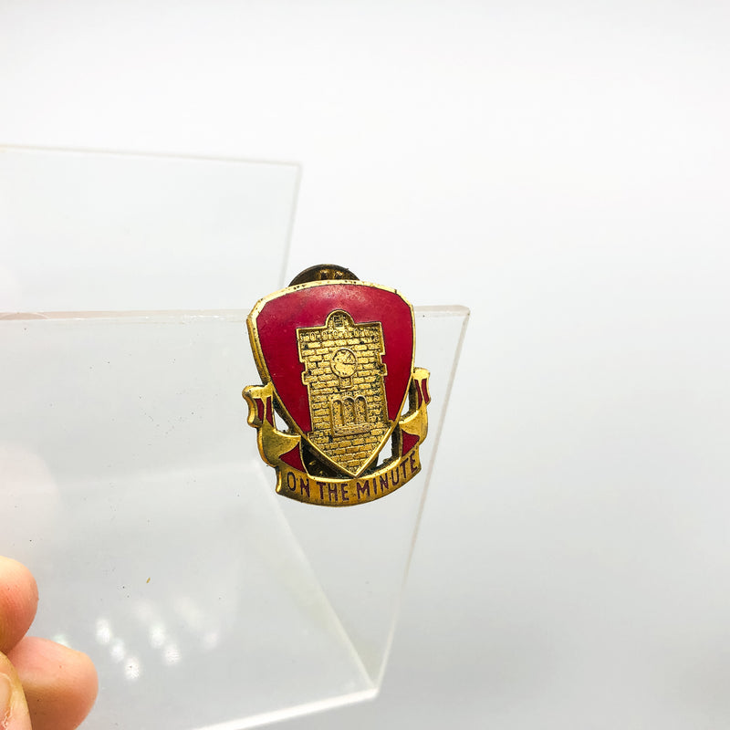 Vintage Red Shield Lapel Pin Watch Tower Castle On The Minute N S Meyer 2 Clutch