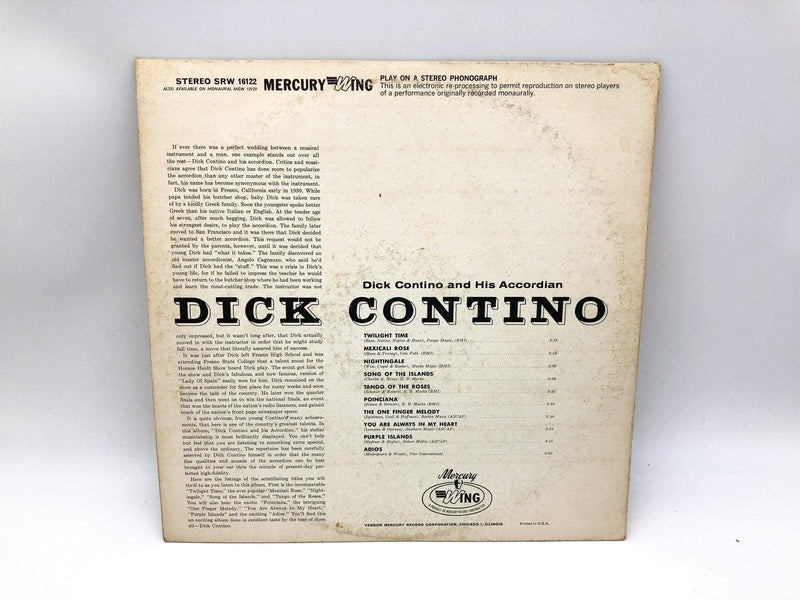 Dick Contino and His Accordion Record 33 RPM LP SRW-16122-W Wing Records 1956 2
