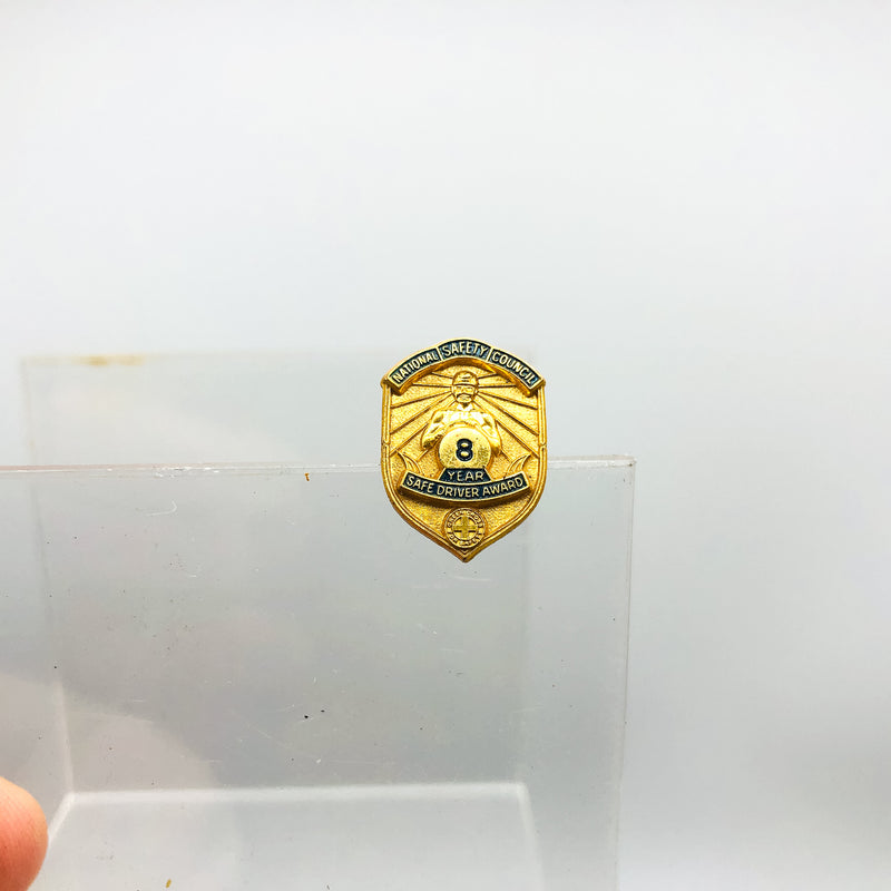 Vintage National Safety Council Lapel Pin Green Cross 8 Year Safe Driver Award