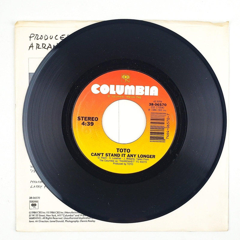 Toto Without Your Love Record 45 RPM Single 38-06570 Columbia 1986 4