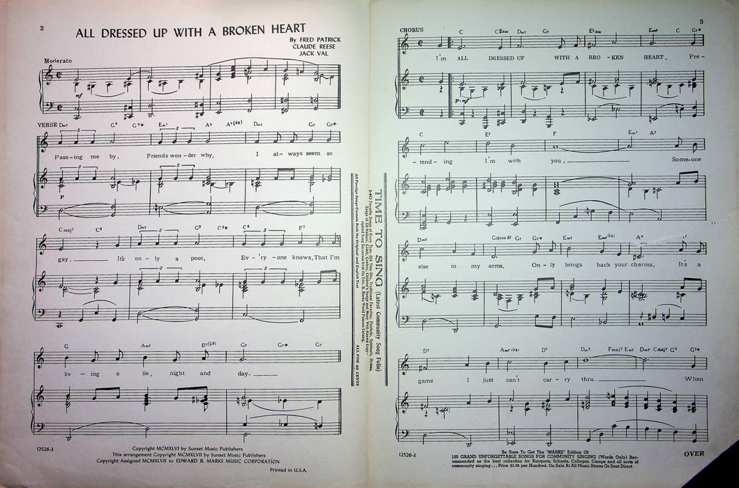 Buddy Clark Sheet Music All Dressed Up With A Broken Heart 1946 Piano Love Song 2