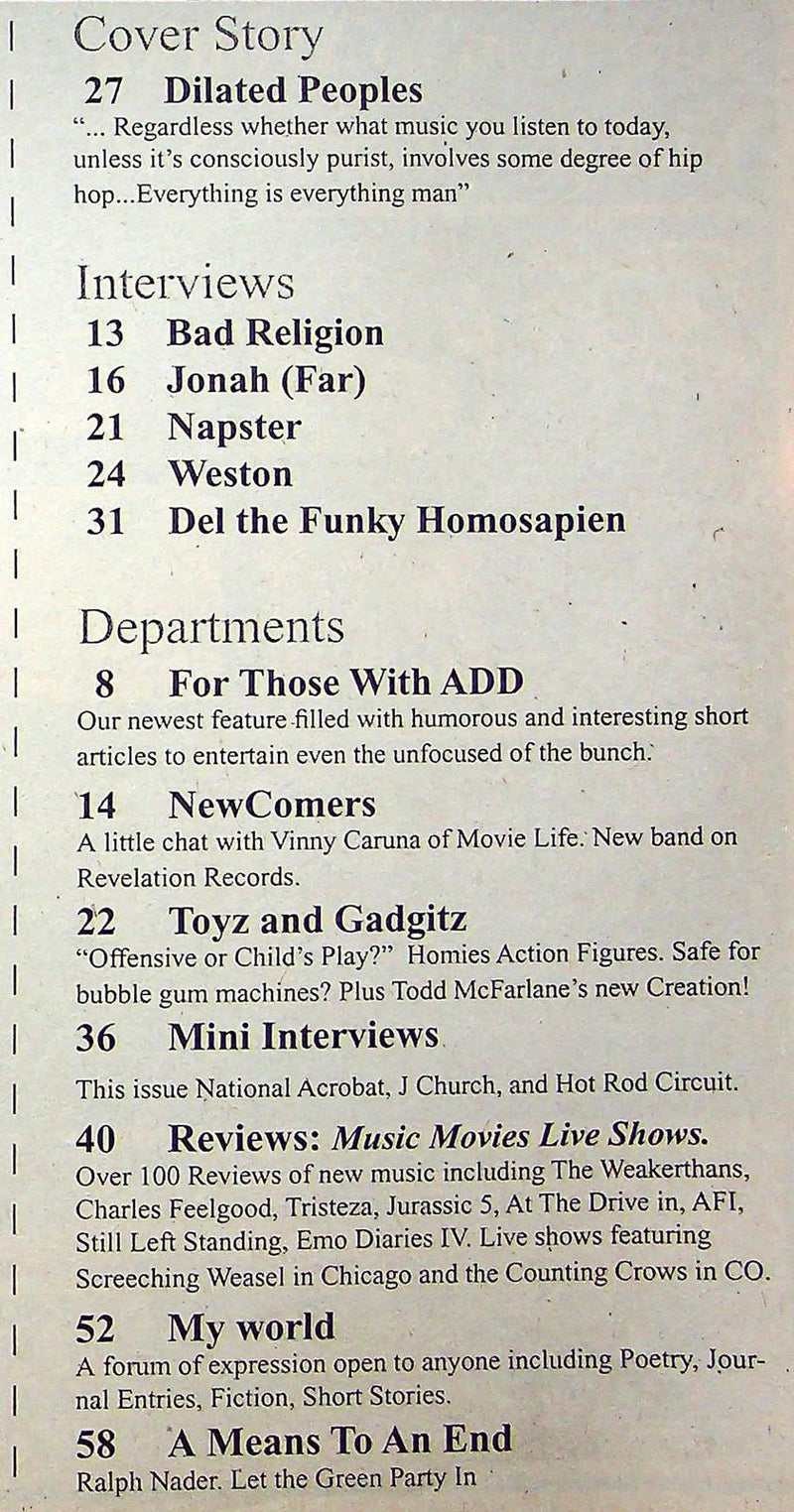 Wonka Vision November 2000 Napster, Ralph Nader, Counting Crows & Bad Religion