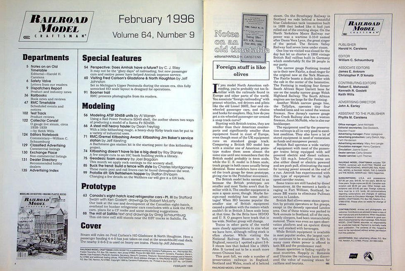 Railroad Model Craftsman Magazine February 1996 Vol 64 No 9 Carlson's Gladstone