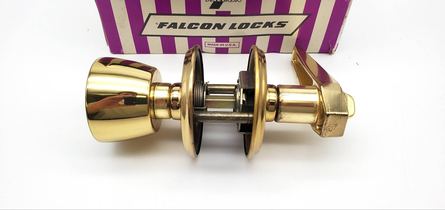 Falcon Entry Door Knob Lever Lock Bright Brass US3 Beverly & Palo 2-3/4in BS NOS 3