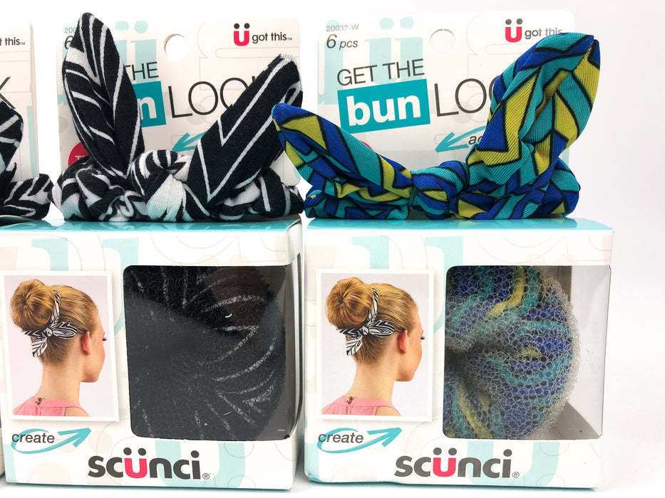 3pk Scunci Bun Maker 6-Piece Kit Hair Accessory Donut Ring Shaper Scrunchie Bow