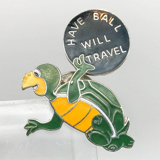 Vintage Bowling Lapel Pin Pinback Green Turtle Have Ball Will Travel Enamel Gift 1
