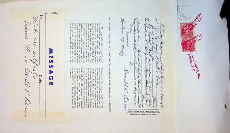 Reiter Dairy Company Stock Certificate Bond Scripophilly Akron Ohio 1965 No 235