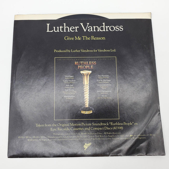 Luther Vandross Give Me The Reason 45 RPM Single Record Epic 1986 34-06129 2