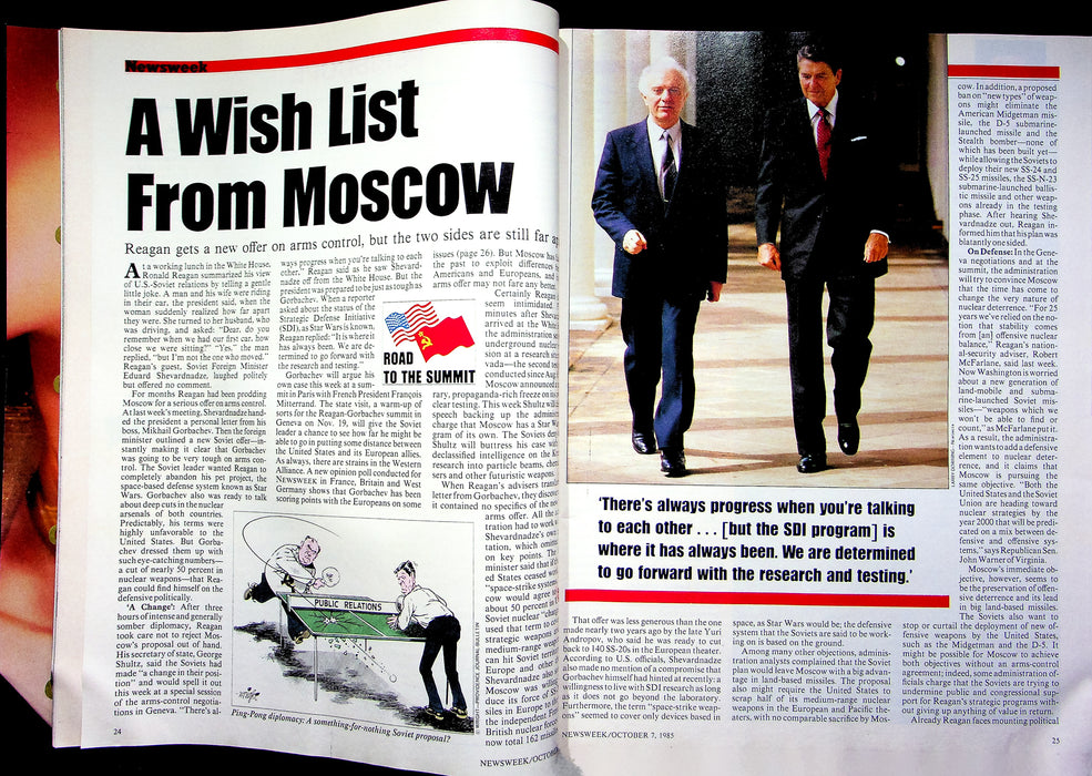 Newsweek Magazine October 7 1985 Geraldine Ferraro Moscow Russia Wish List 3