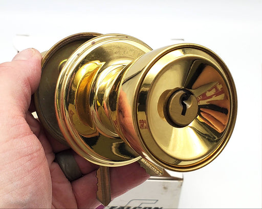 Falcon Office Door Knob Lock Bright Brass US3 Locking Keyed 2-3/8in BS NOS 1