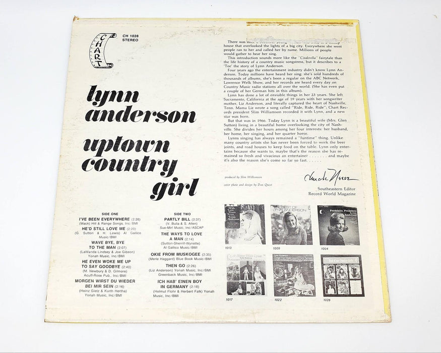 Lynn Anderson Uptown Country Girl LP Record Chart Records 1970 CHS 1028 2