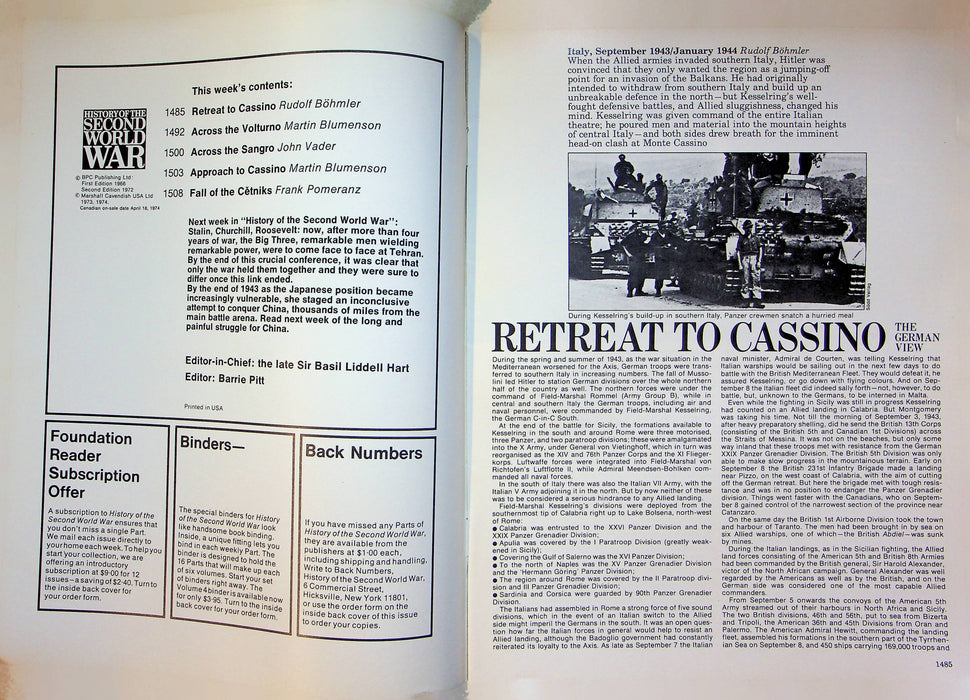 History Second World War WW2 Magazine 1974 Part 54 Cassino Retreat Cetniks Fall 3