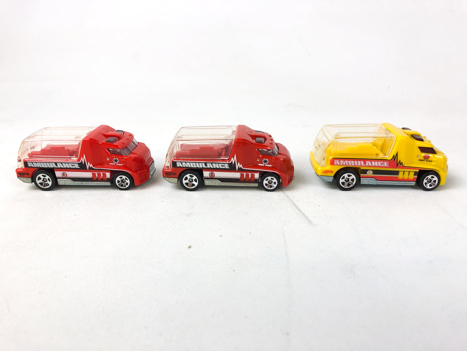 Hot Wheels Rapid Response Ambulance Red & Yellow Lot of 3 Malaysia 2010 Diecast