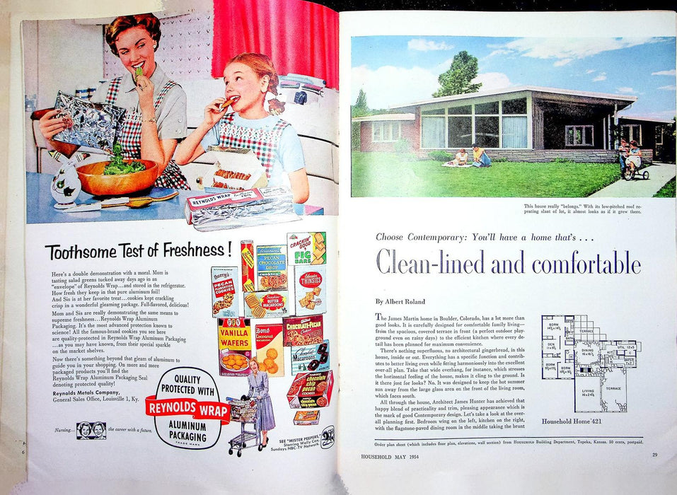 Household Magazine May 1954 Contemporary Home Floorplan Florida Vacation Tide Ad