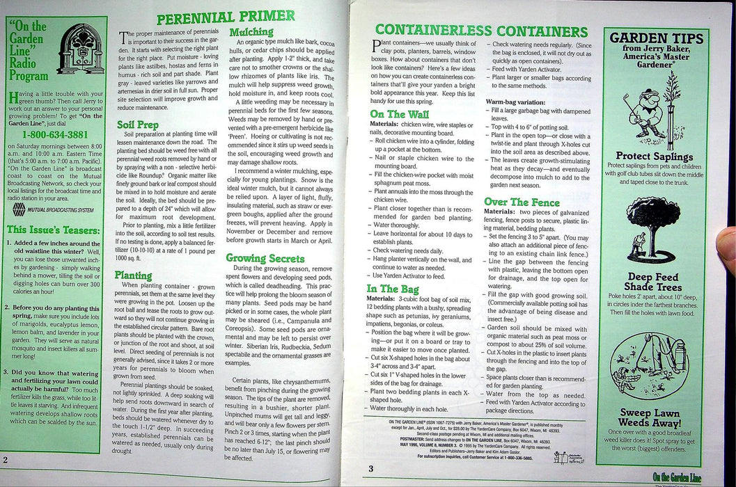 On The Garden Line Magazine May 1995 Skunk & Mole Control, Summer Bulbs