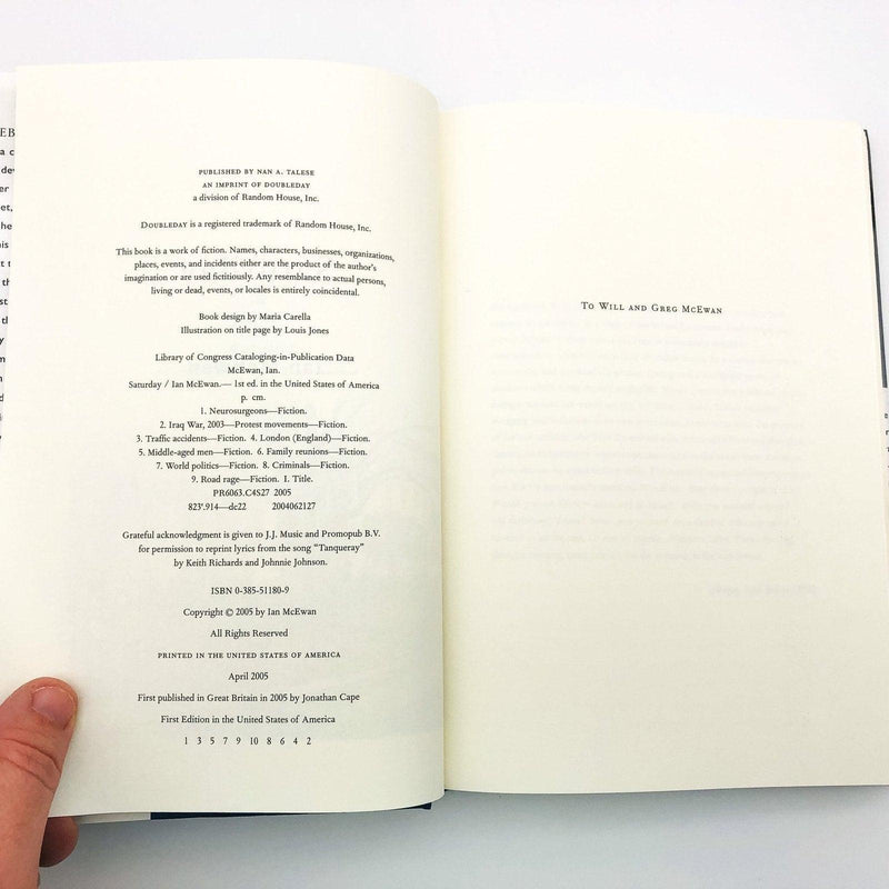 Saturday Hardcover Ian McEwan 2005 Middle Aged Men Iraq War Protest Road Rage 8