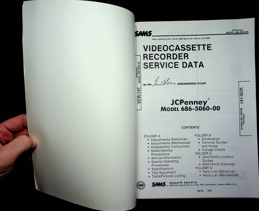 Sams VCR-141 Technical Service Data JCPenney 686-5060-00 Manual Schematics Parts