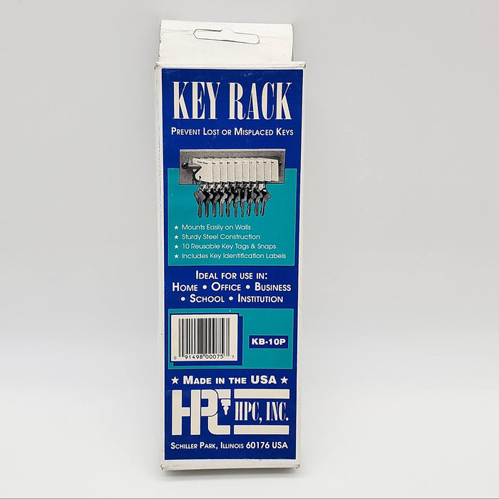 HPC Key Rack Steel Wall Mount 10 Key Capacity KB-10P 7x2-3/8 Inch USA Made NOS