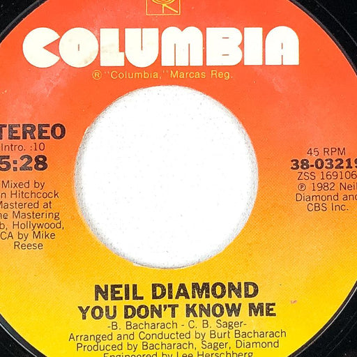 Neil Diamond 45 RPM Record You Don't Know Me / Heartlight CBS 1982 Singles 1