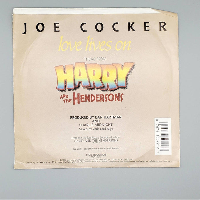 Joe Cocker Love Lives On Single Record MCA Records 1987 MCA-53077 2