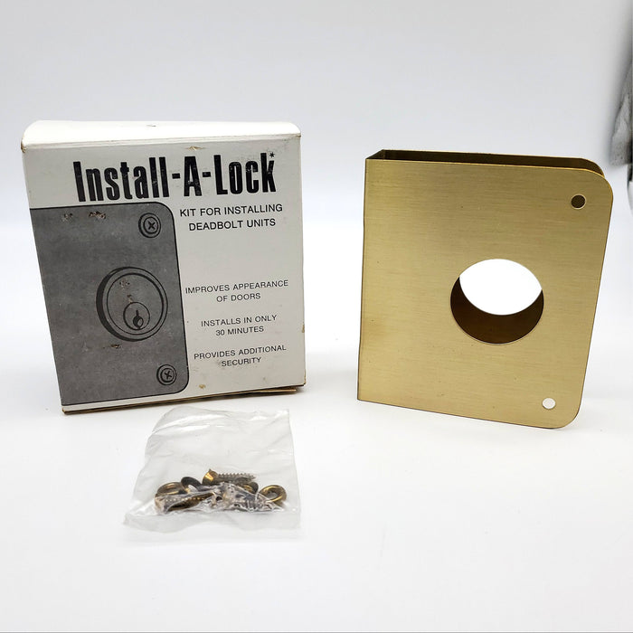 MAG Install A Lock Door Reinforcer Satin Brass 5-B 1-3/8" DR 2-3/8" BS NOS