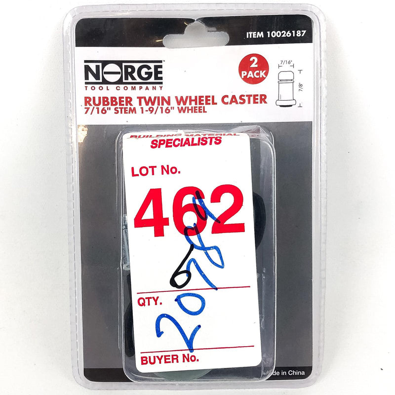Rubber Twin Wheel Casters 7/16" Stem 1-9/16" Wheel Norge #10026187 (2pk)