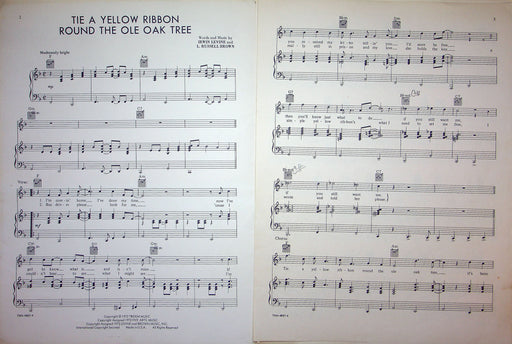 Sheet Music Tie A Yellow Ribbon Round The Ole Oak Tree Irwin Levine R Brown 1973 2